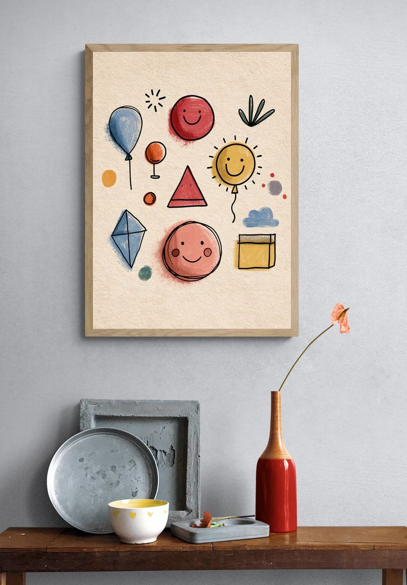 Playful Shapes Illustration Poster. — room view 3