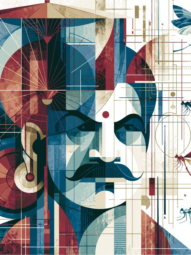 Geometric Portrait with Dragonflies Poster. poster detail