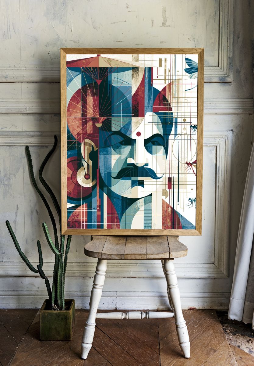 Geometric Portrait with Dragonflies Poster. room preview