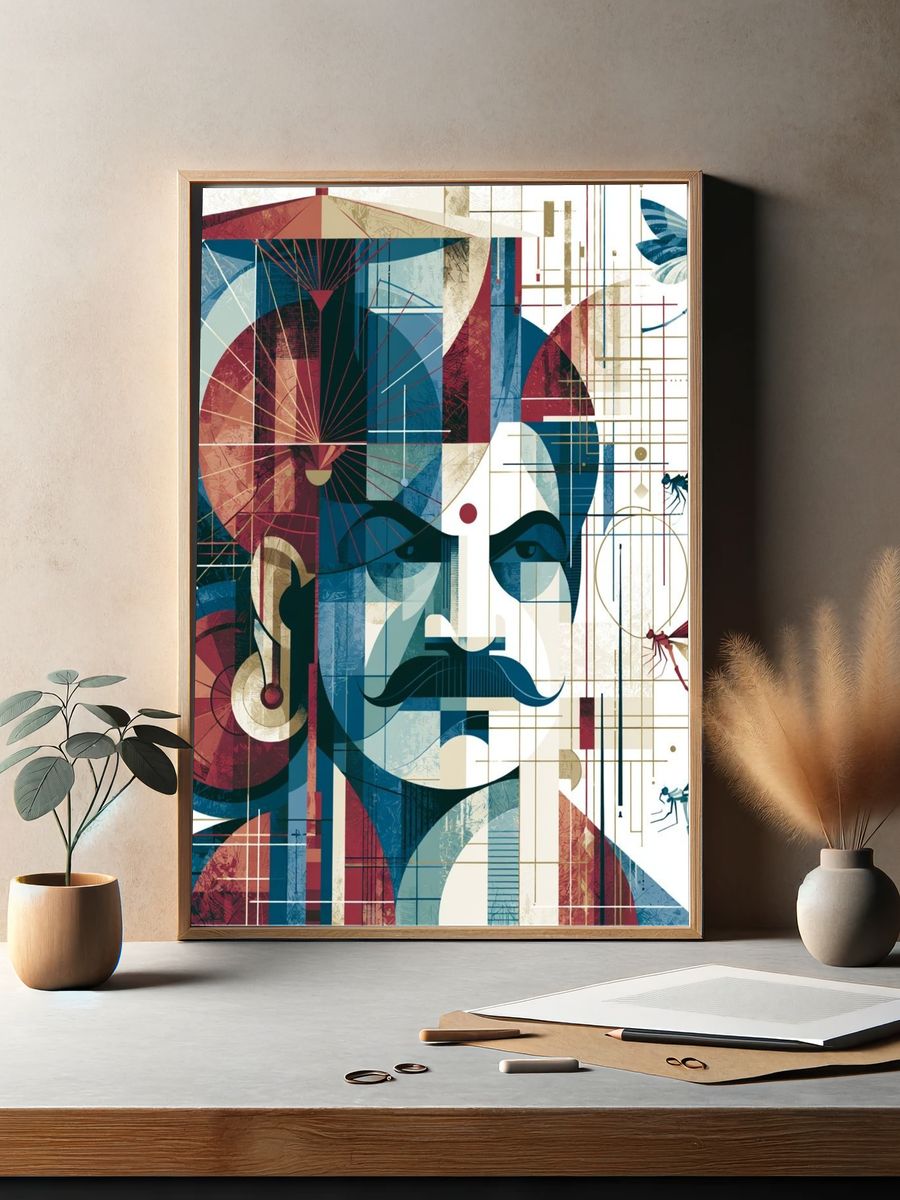 Geometric Portrait with Dragonflies Poster. — room view 2