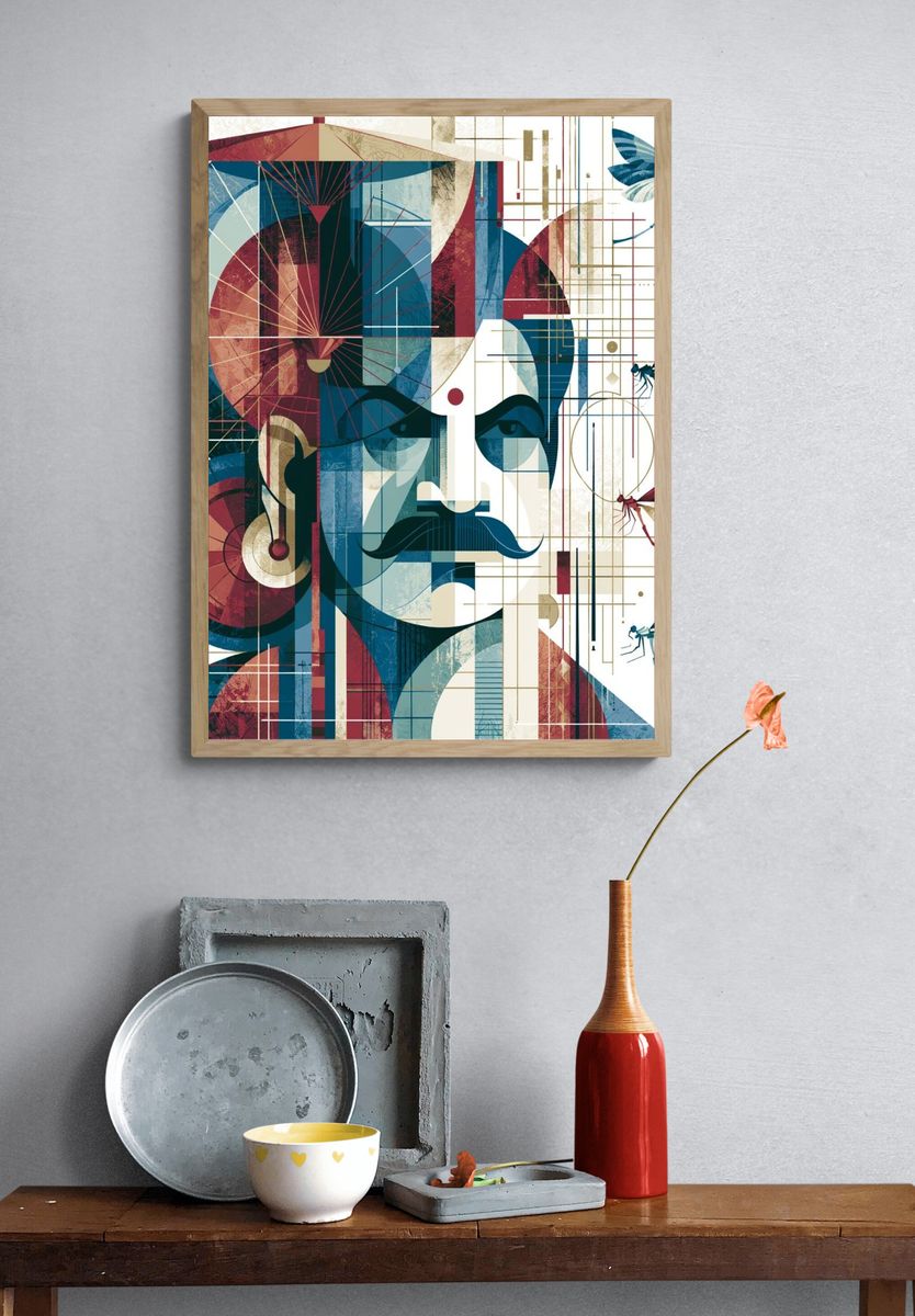 Geometric Portrait with Dragonflies Poster. — room view 3