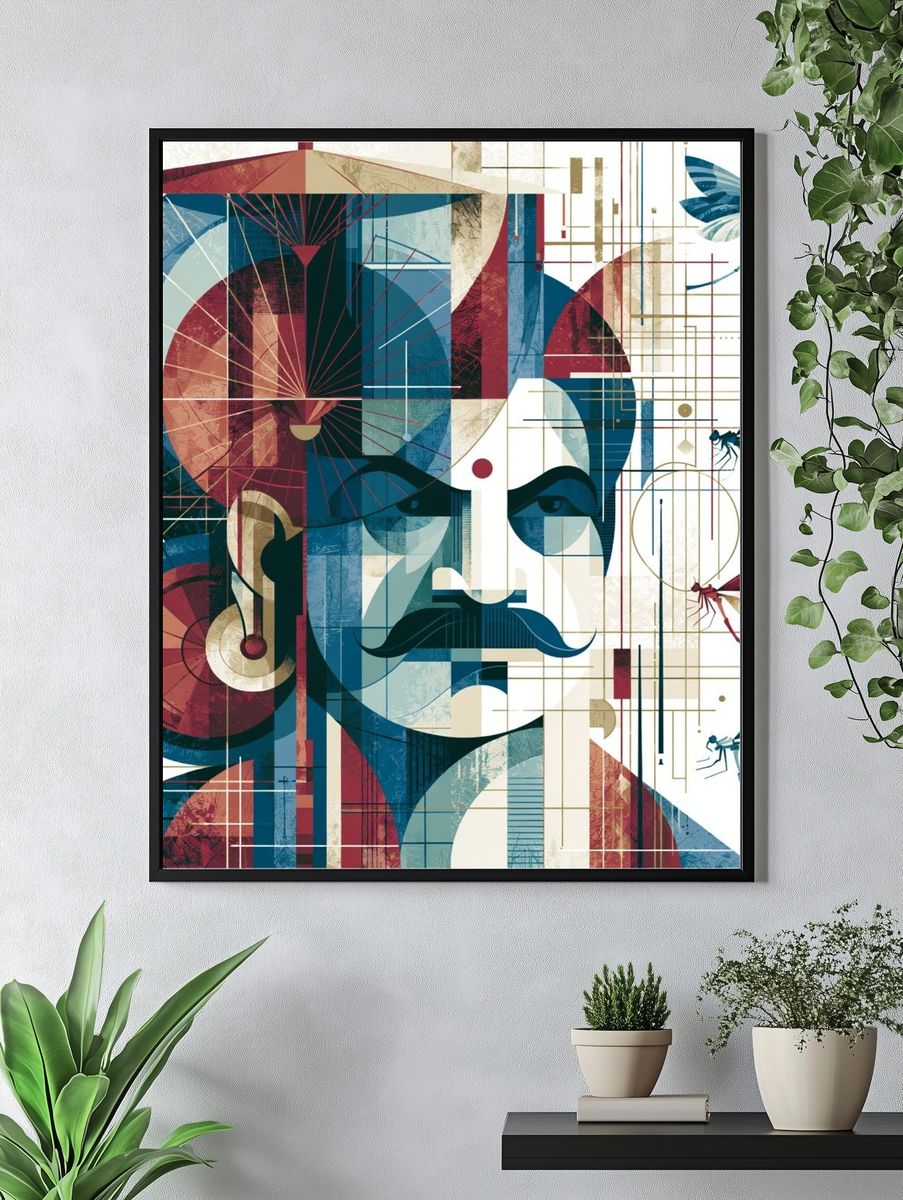 Geometric Portrait with Dragonflies Poster. — room view 4