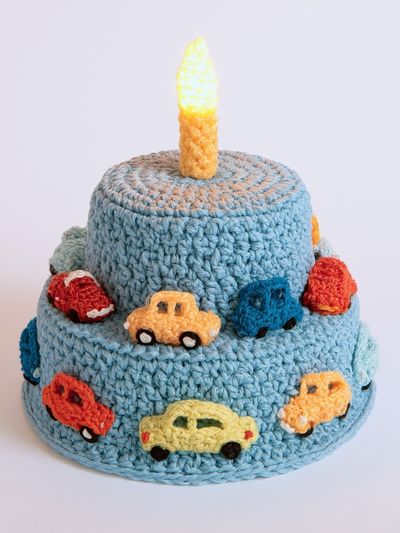 Crocheted Birthday Cake Illustration Poster. poster