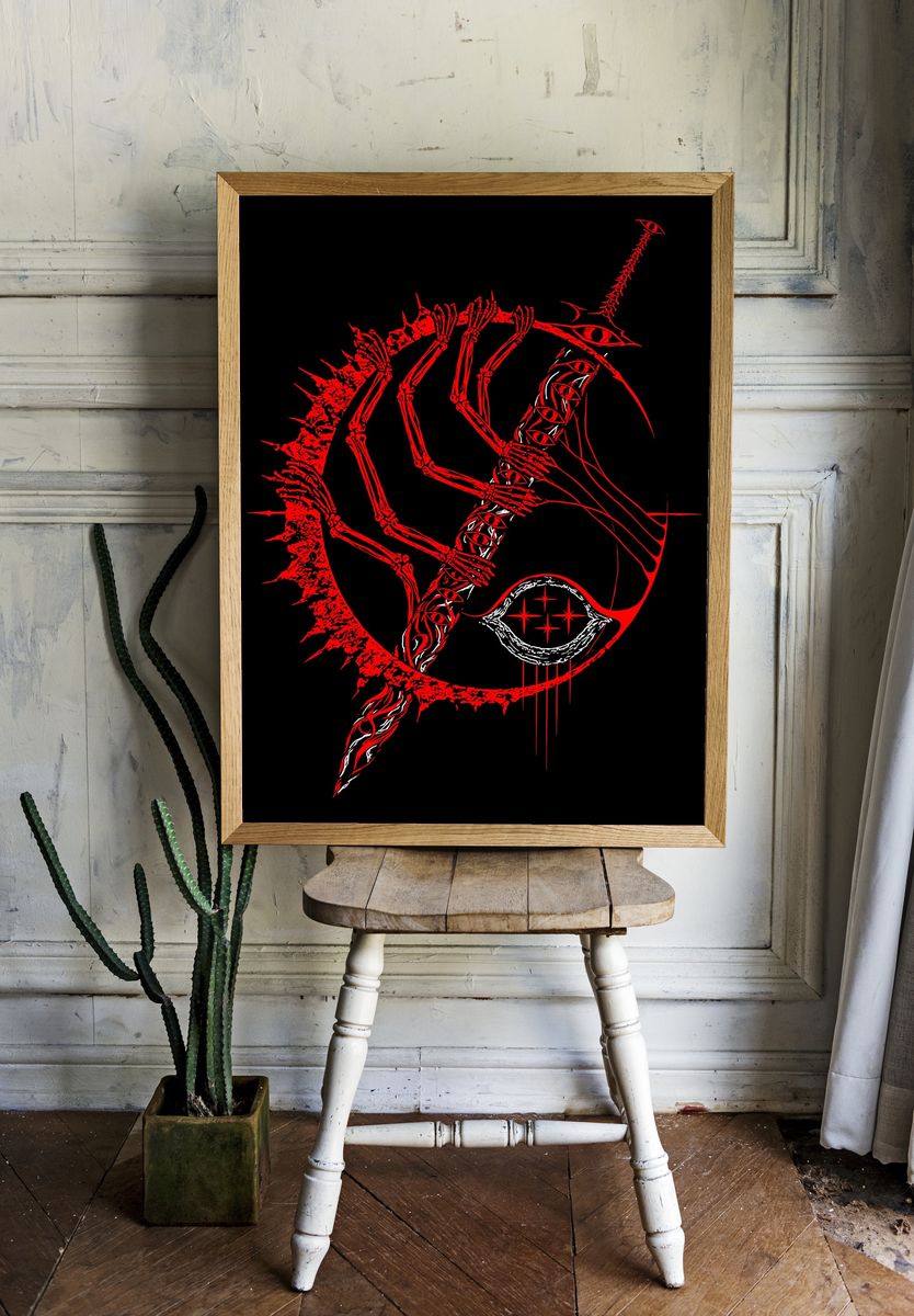 Red Skeleton Eye Abstract Print. room preview