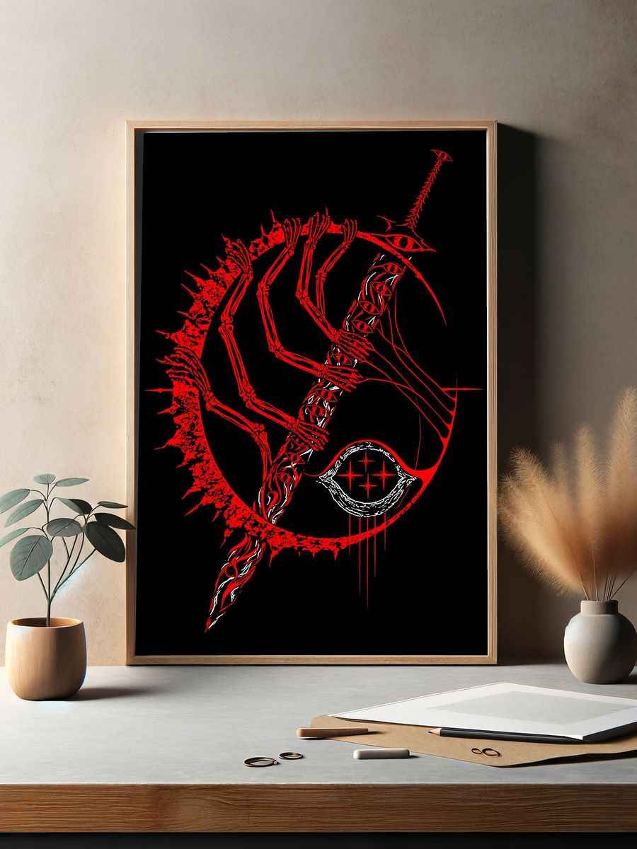 Red Skeleton Eye Abstract Print. — room view 2