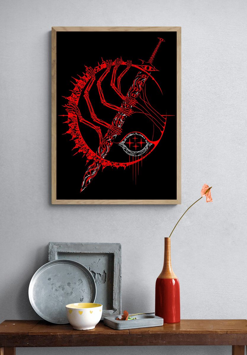 Red Skeleton Eye Abstract Print. — room view 3