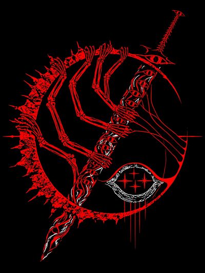 Red Skeleton Eye Abstract Print.