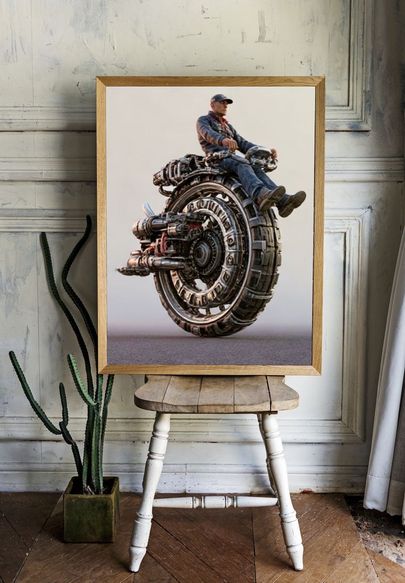 Futuristic Rider Illustration Poster. — room view 1
