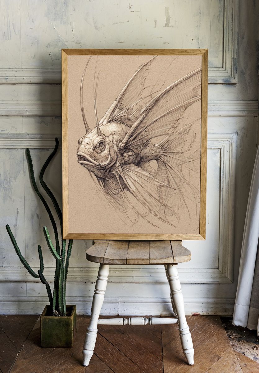 Fantasy Fish Sketch Poster. — room view 1