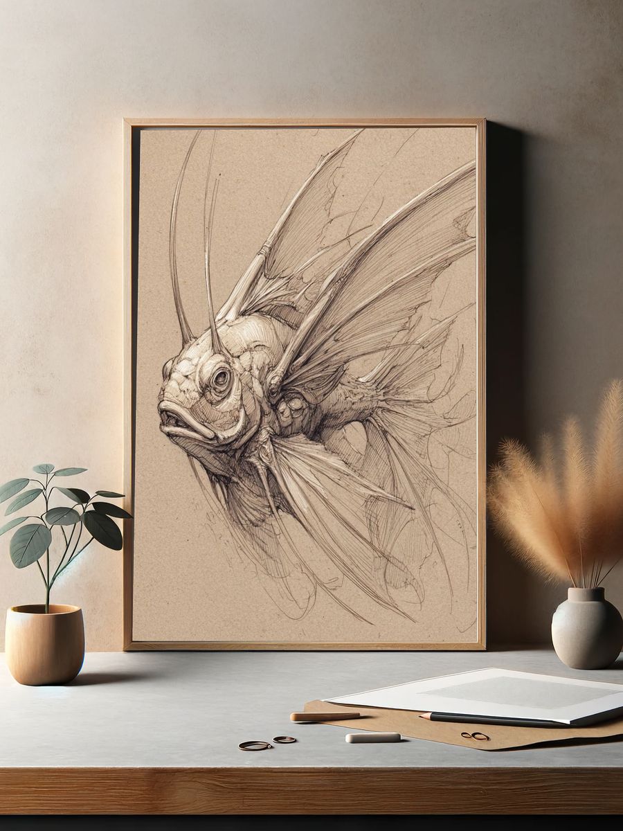 Fantasy Fish Sketch Poster. — room view 2