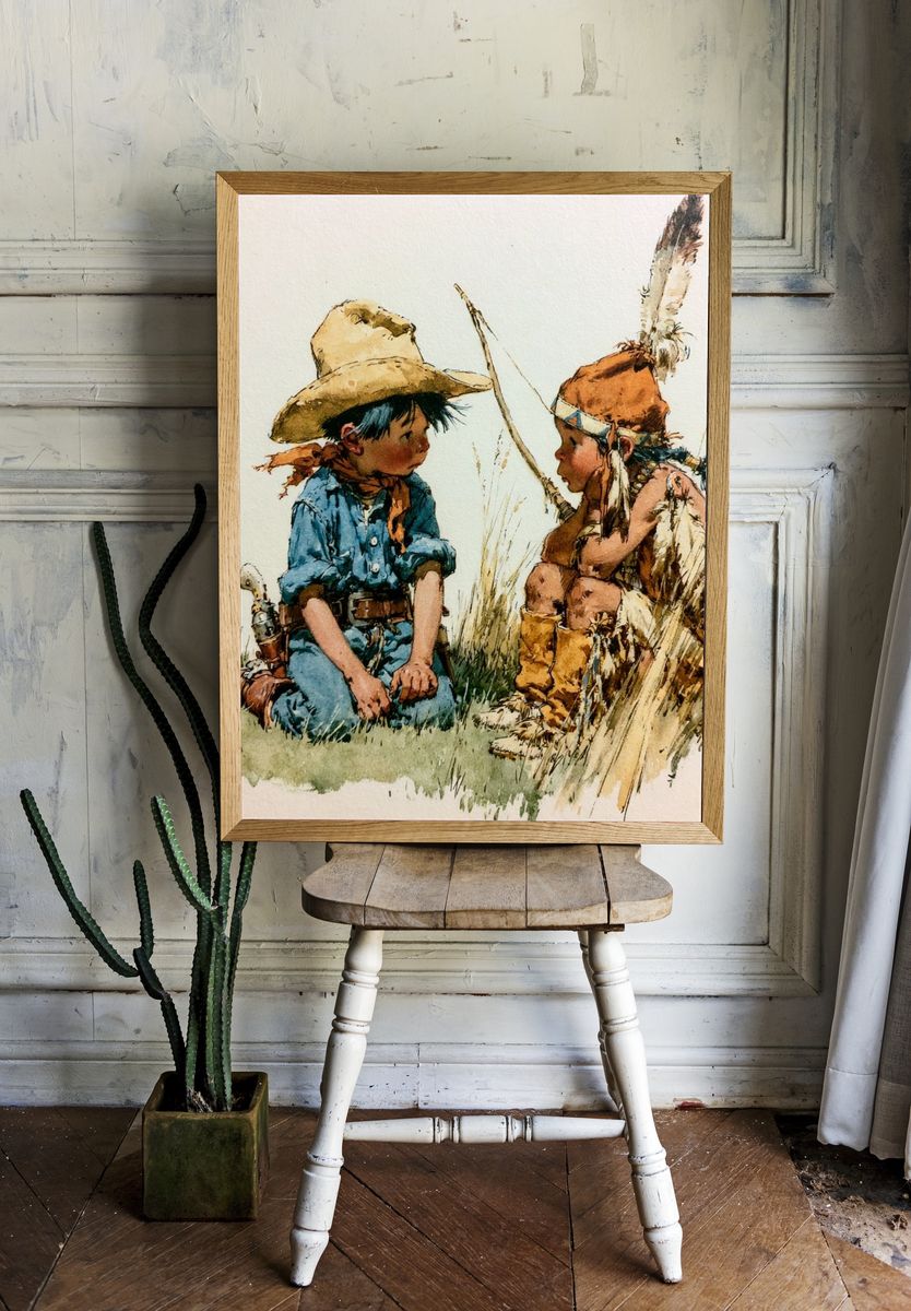 Cowboy Children Watercolor Print. — room view 1