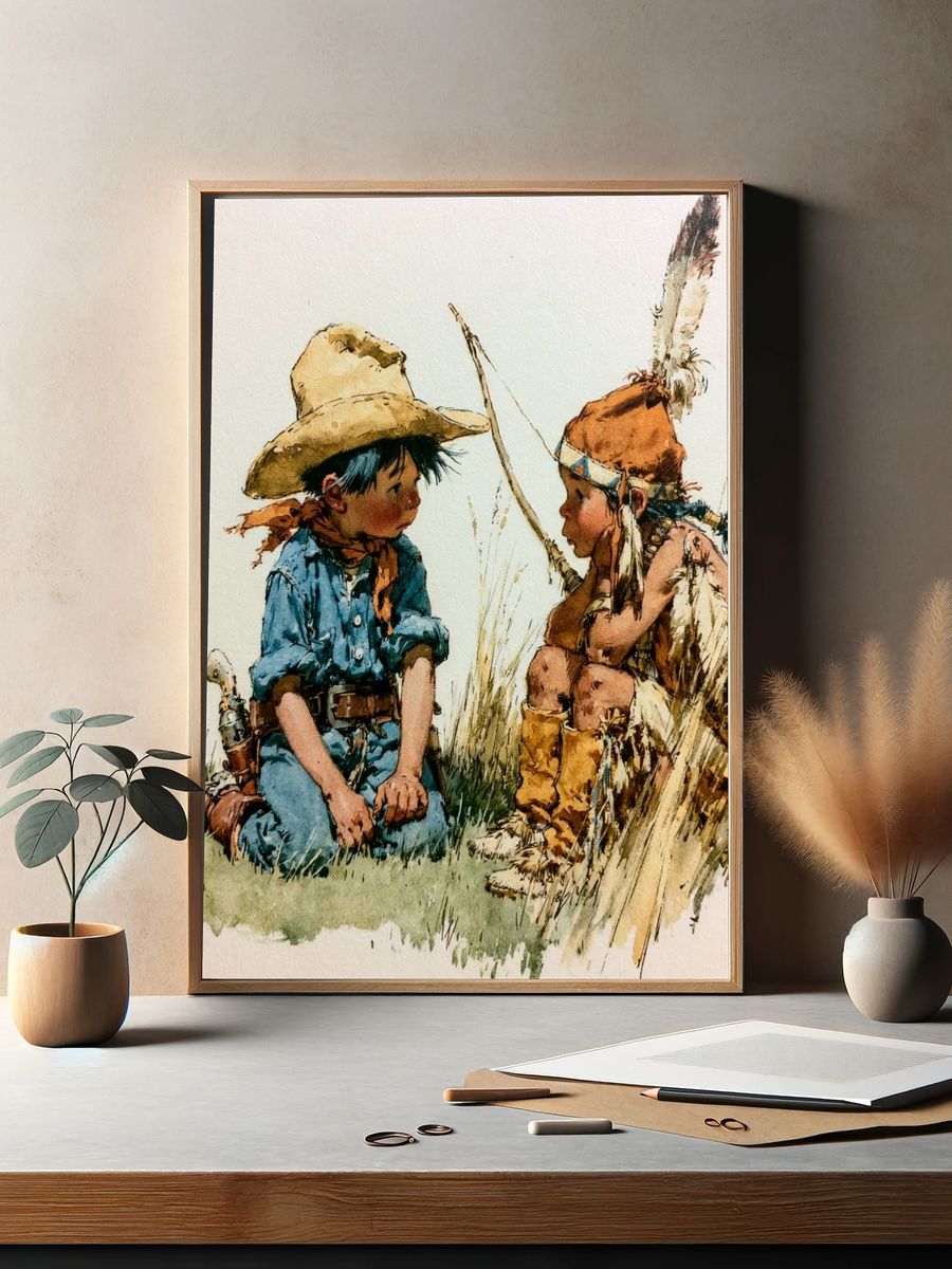 Cowboy Children Watercolor Print. — room view 2