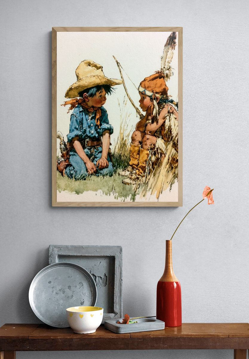 Cowboy Children Watercolor Print. — room view 3