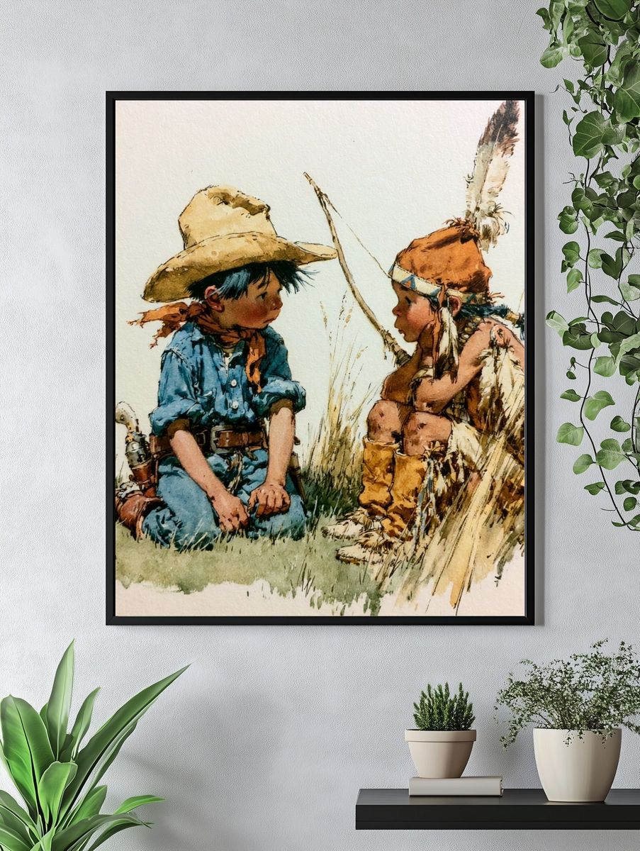 Cowboy Children Watercolor Print. — room view 4