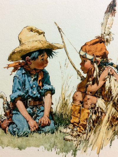 Cowboy Children Watercolor Print.