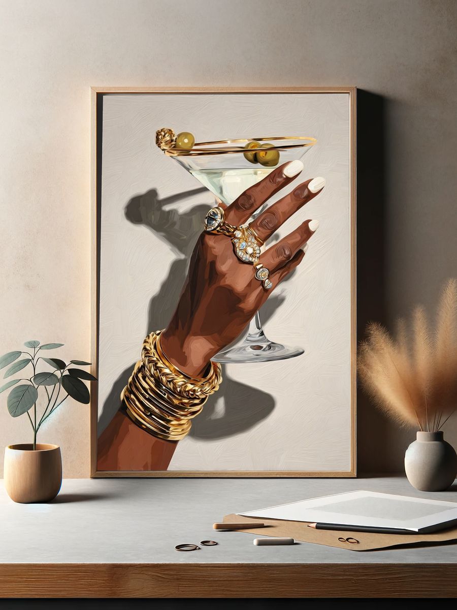 Elegant Martini Hand Illustration Poster. — room view 2