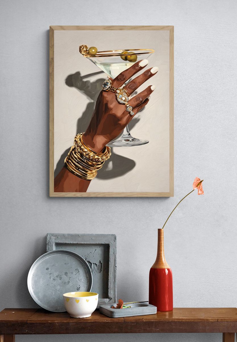 Elegant Martini Hand Illustration Poster. — room view 3