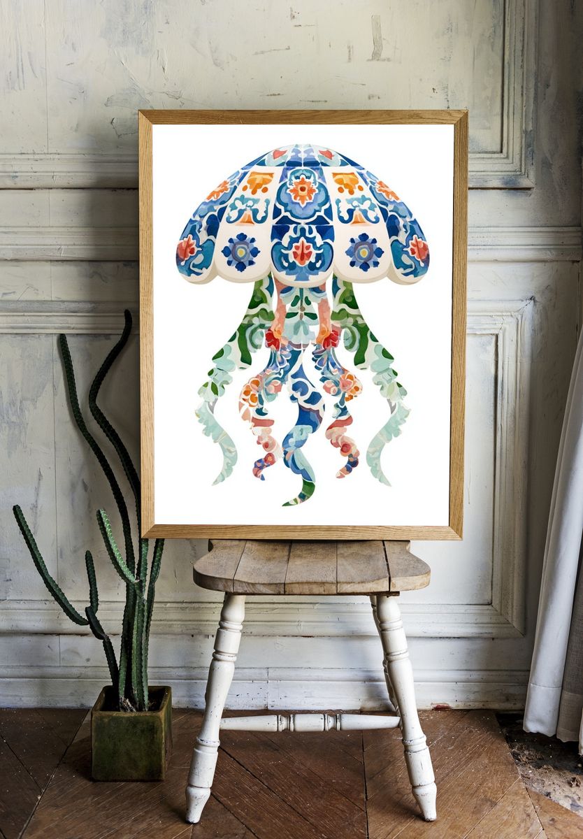 Decorative Jellyfish Illustration Print. — room view 1