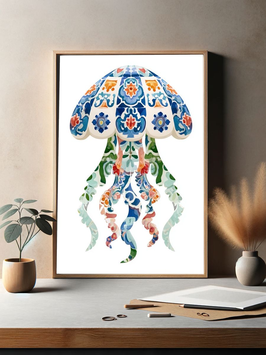 Decorative Jellyfish Illustration Print. — room view 2