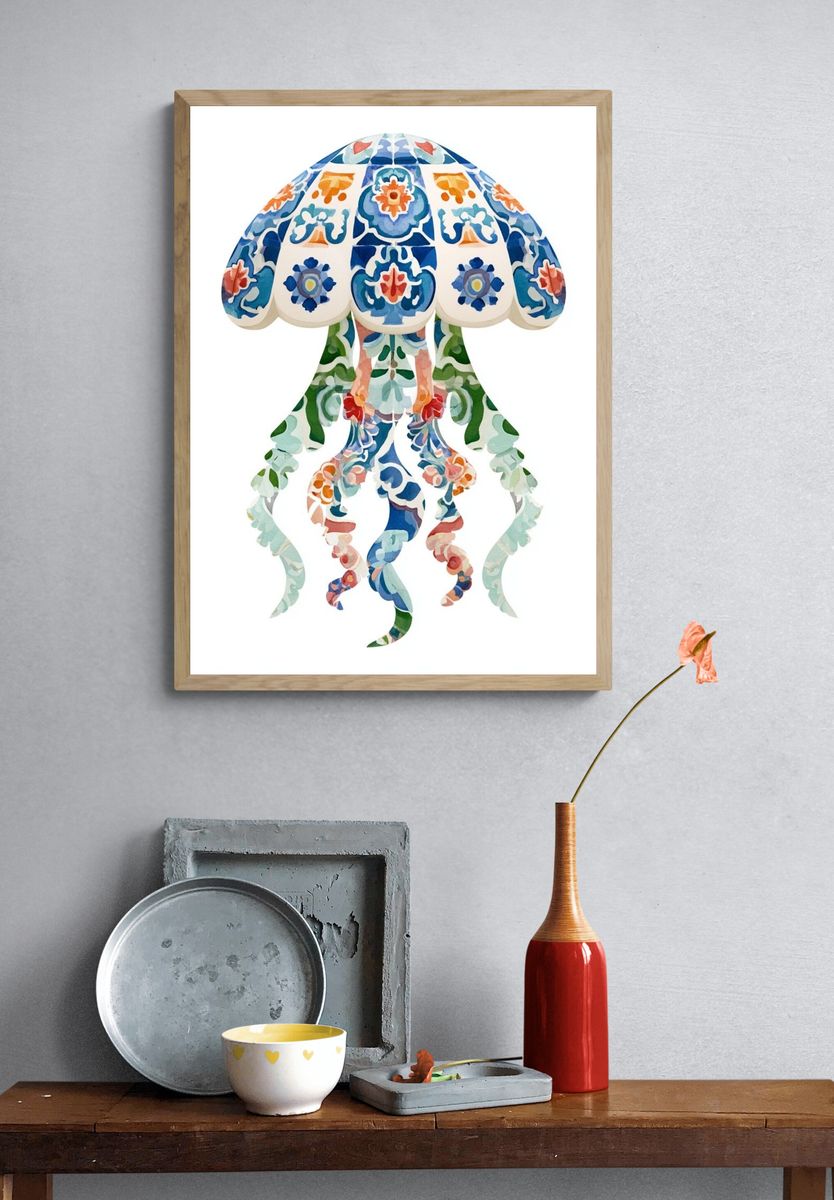 Decorative Jellyfish Illustration Print. — room view 3