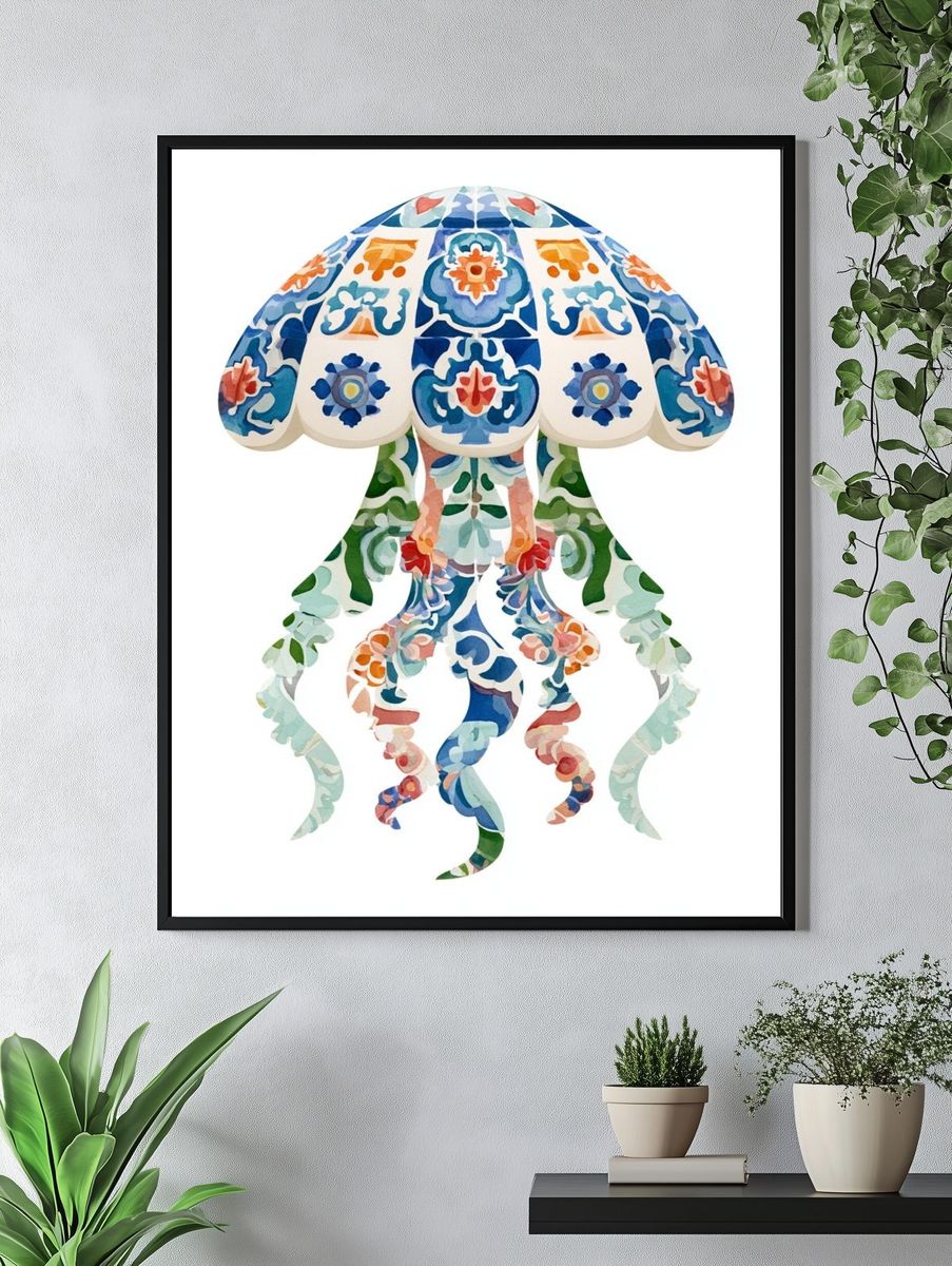Decorative Jellyfish Illustration Print. — room view 4