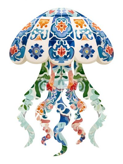 Decorative Jellyfish Illustration Print.