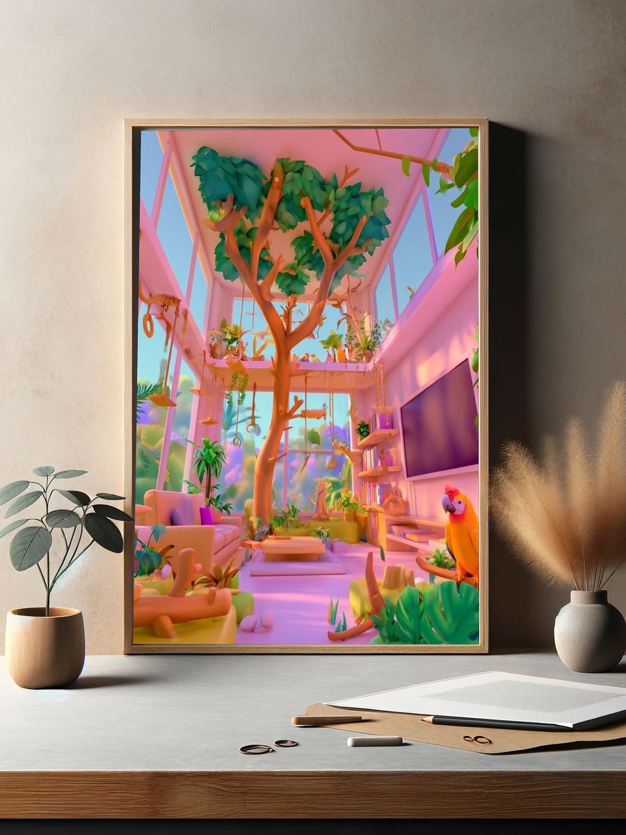 Tropical Pink Jungle Interior Print. — room view 2