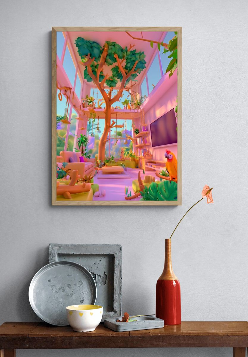 Tropical Pink Jungle Interior Print. — room view 3