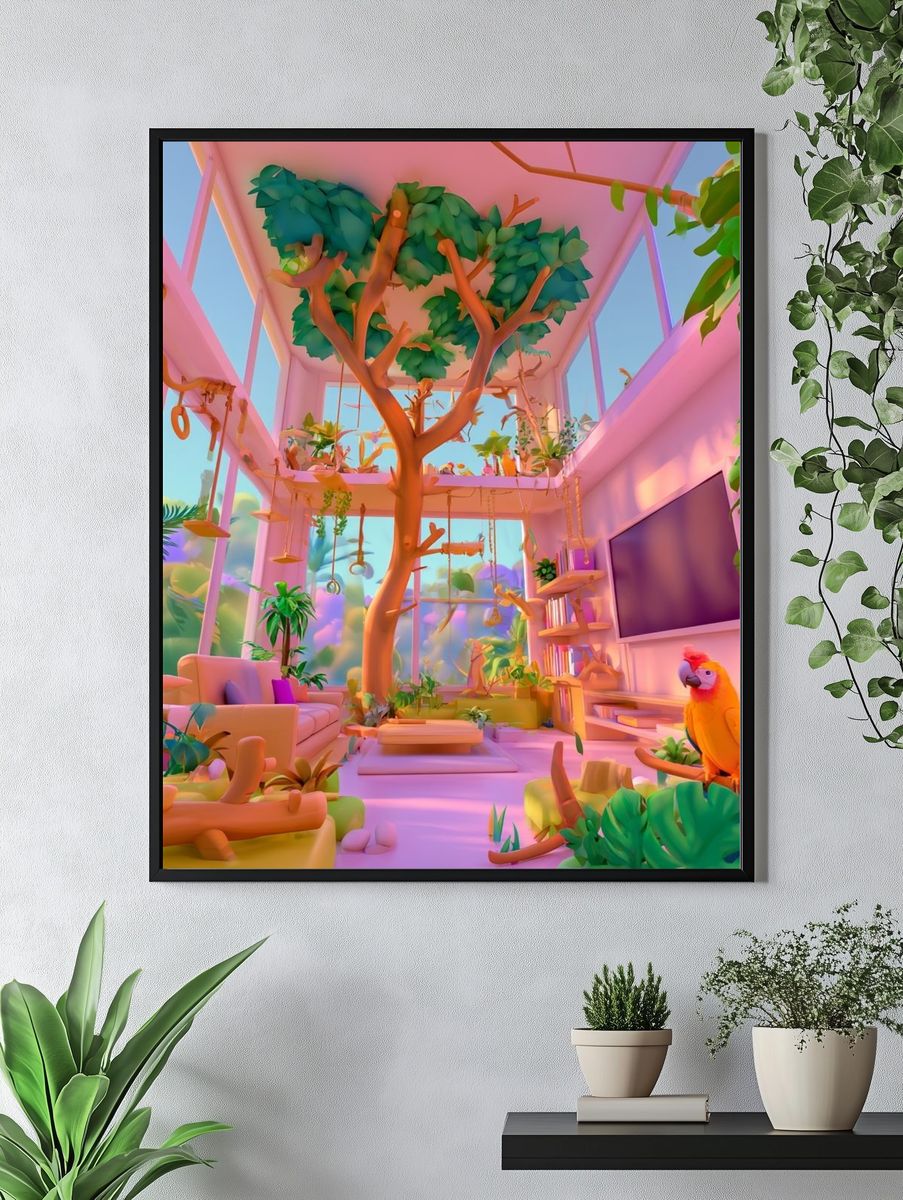 Tropical Pink Jungle Interior Print. — room view 4