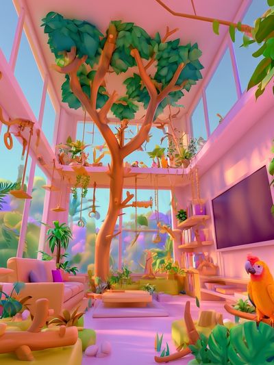 Tropical Pink Jungle Interior Print. poster
