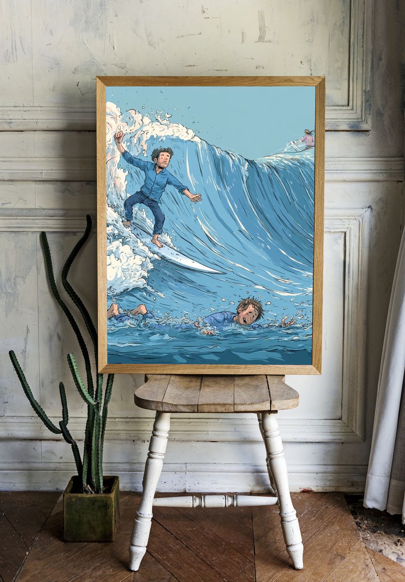 Surfing Wave Illustration Poster. — room view 1