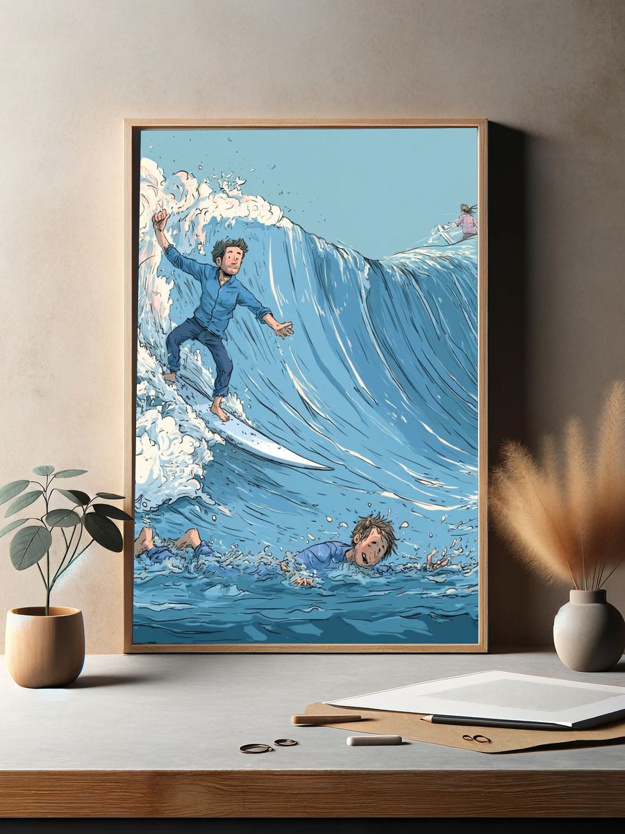 Surfing Wave Illustration Poster. — room view 2
