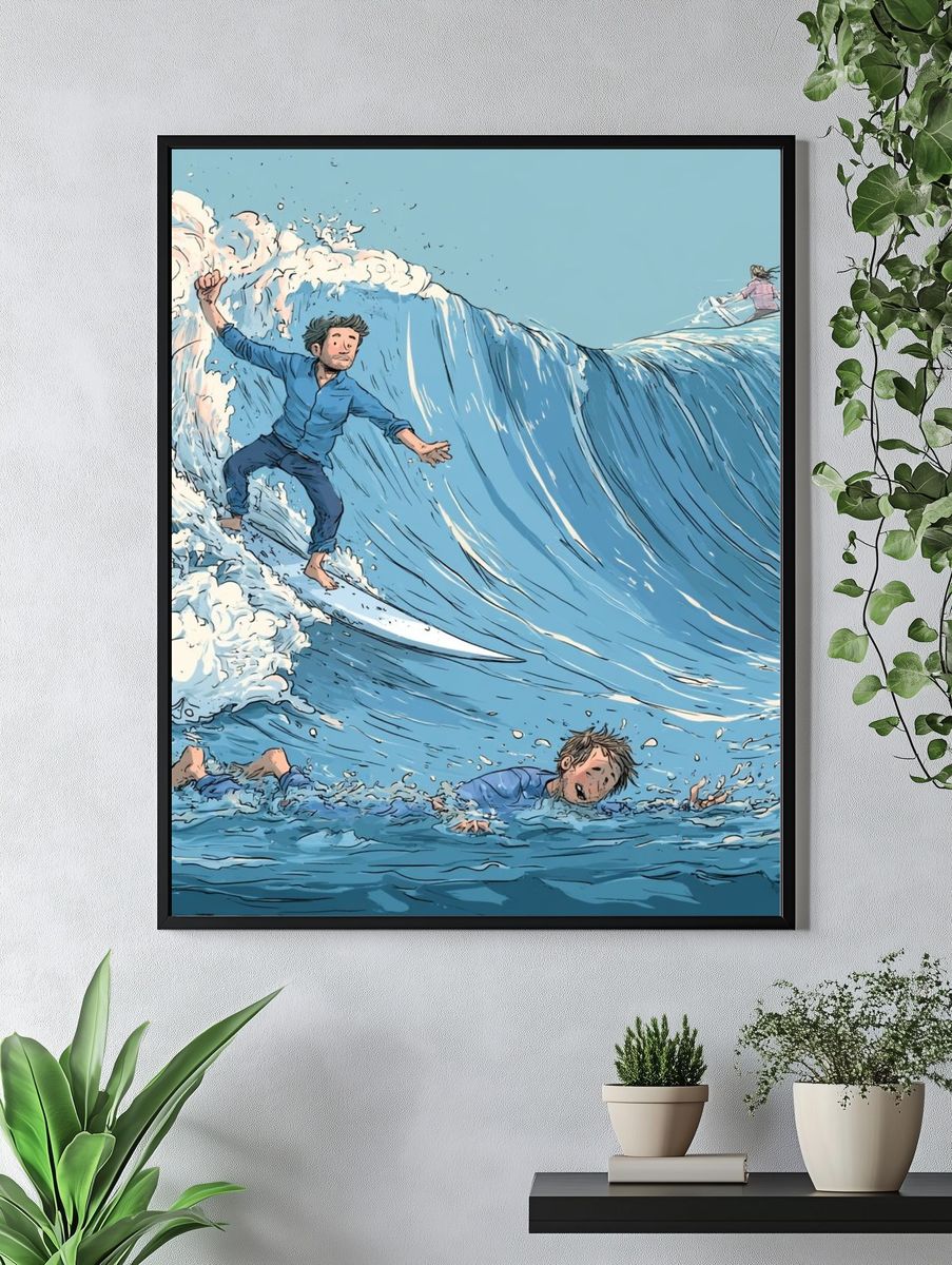 Surfing Wave Illustration Poster. — room view 4