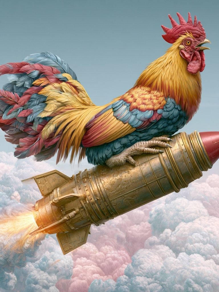 Rocket Rooster Surrealism Poster. poster — illustration art