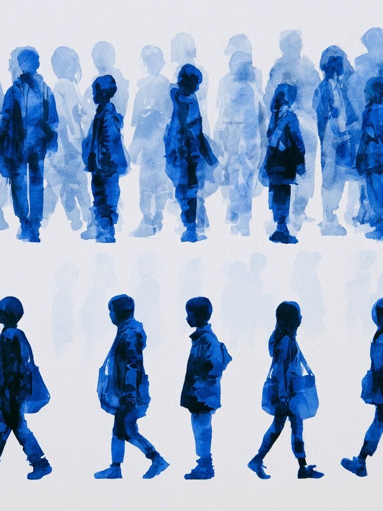 Blue Walking Figures Illustration Poster. poster — illustration art