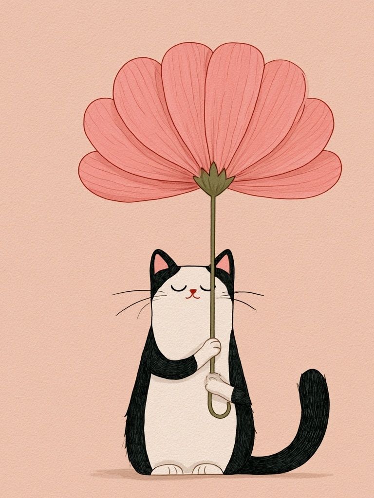 Cat with Flower Illustration Poster. poster detail