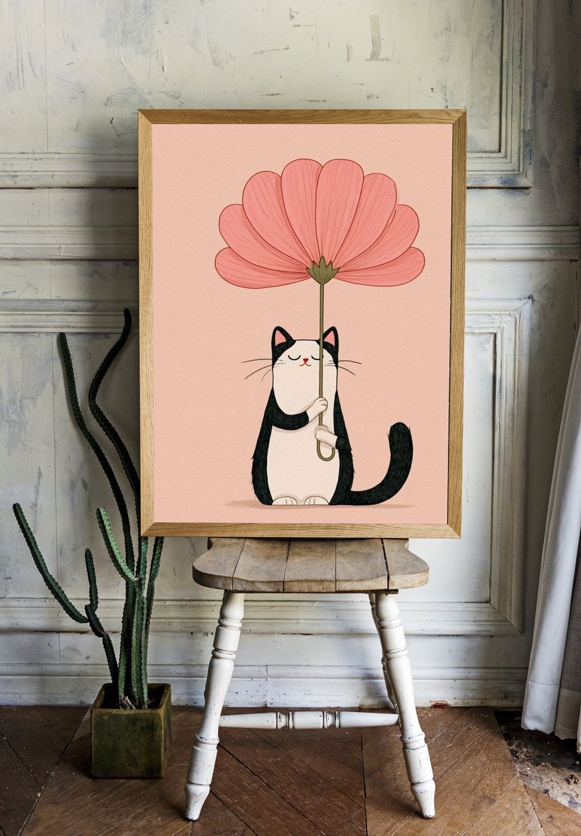 Cat with Flower Illustration Poster. room preview