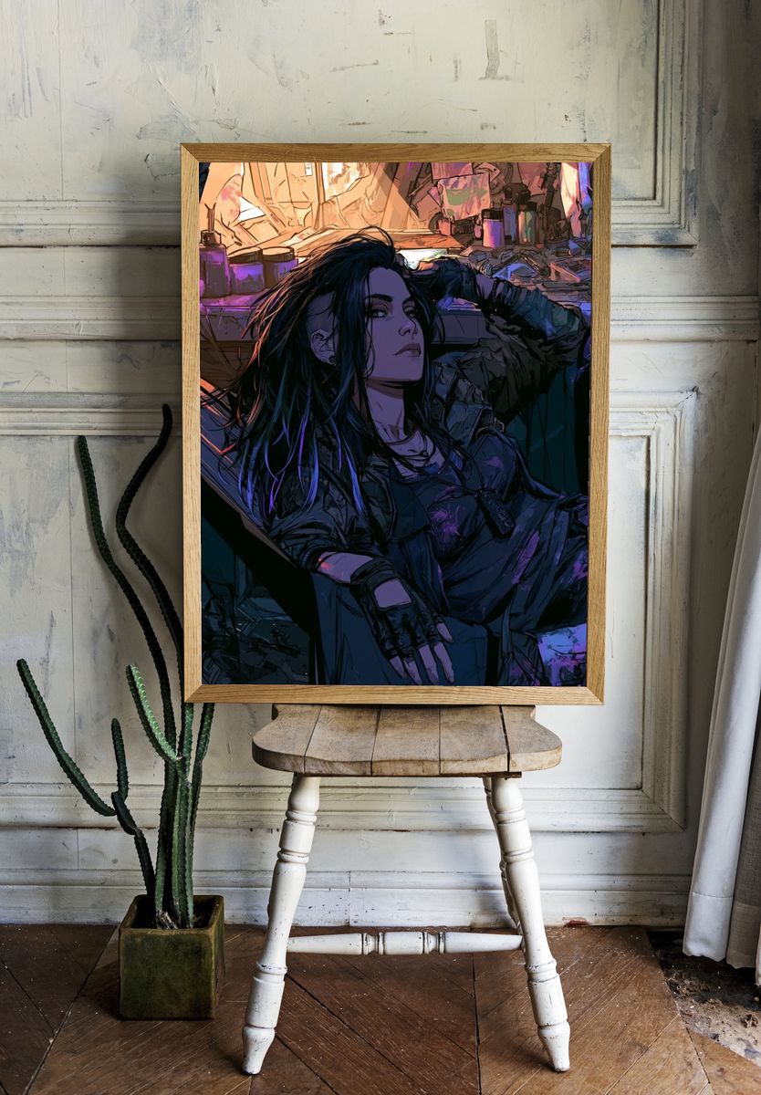 Cyberpunk Woman Portrait Poster. room preview
