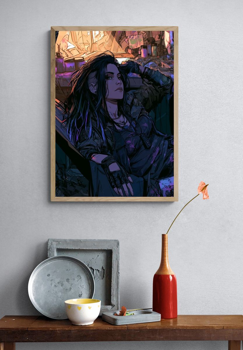 Cyberpunk Woman Portrait Poster. — room view 3