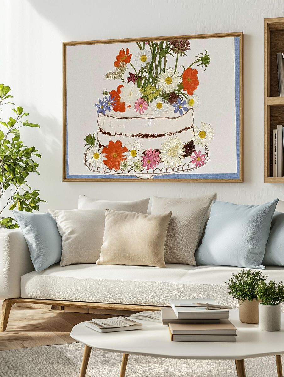 Floral Cake Illustration Poster. — room view 2
