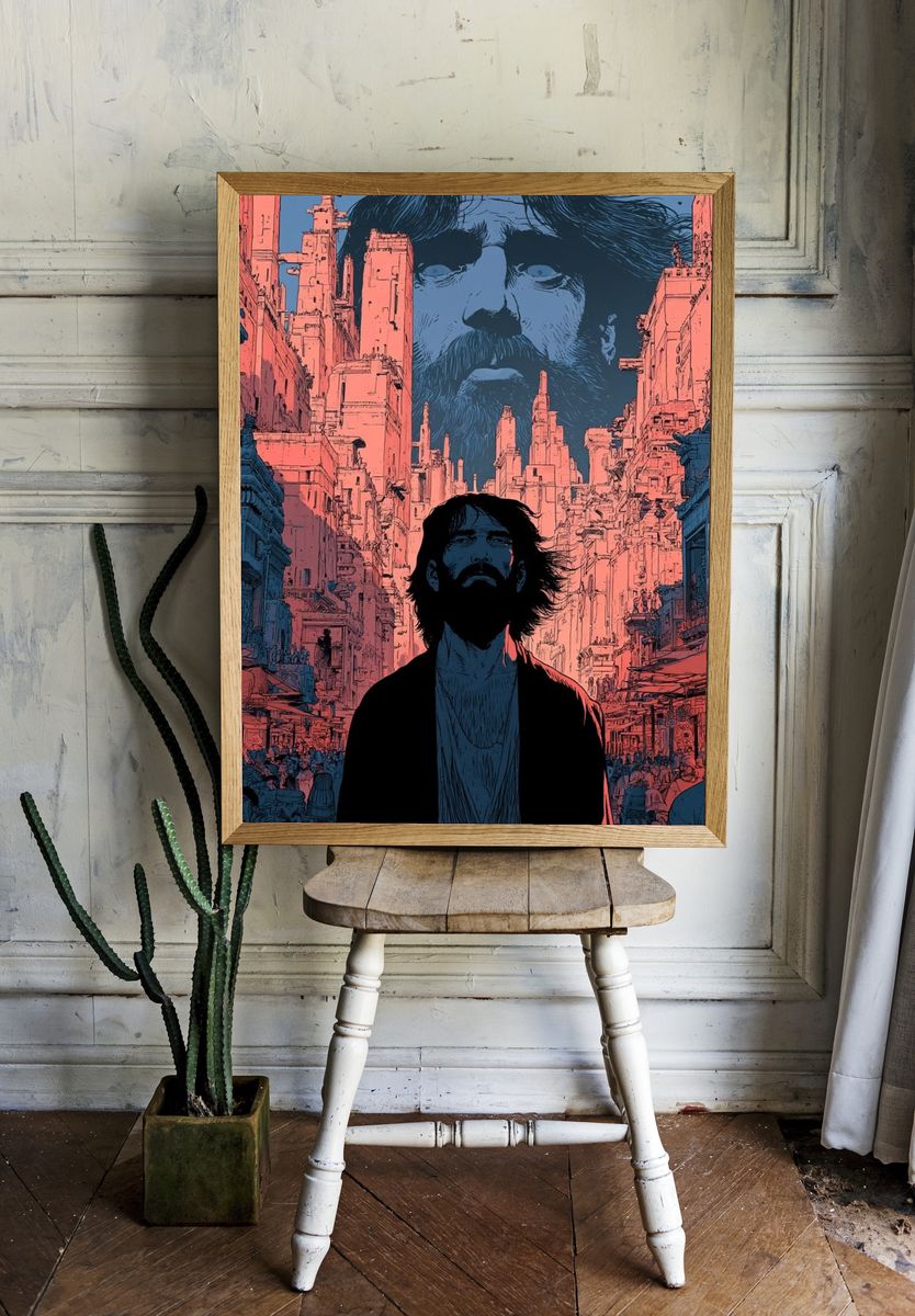 Surreal City Portrait Print. room preview