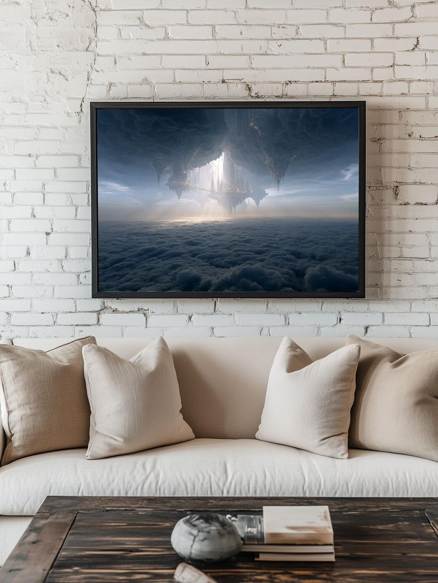 Floating Sky City Sci-Fi Print. room preview