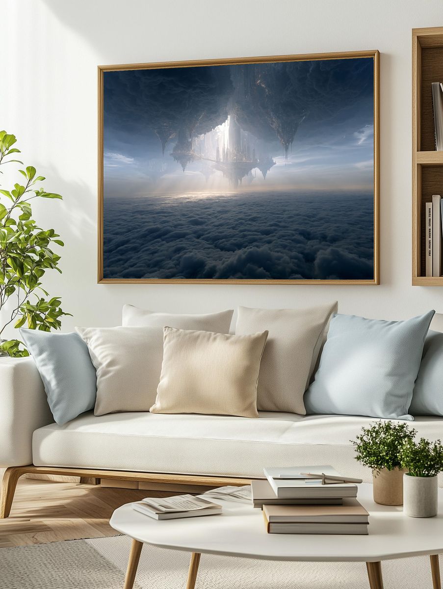 Floating Sky City Sci-Fi Print. — room view 2
