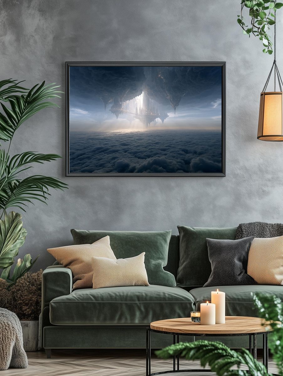 Floating Sky City Sci-Fi Print. — room view 4