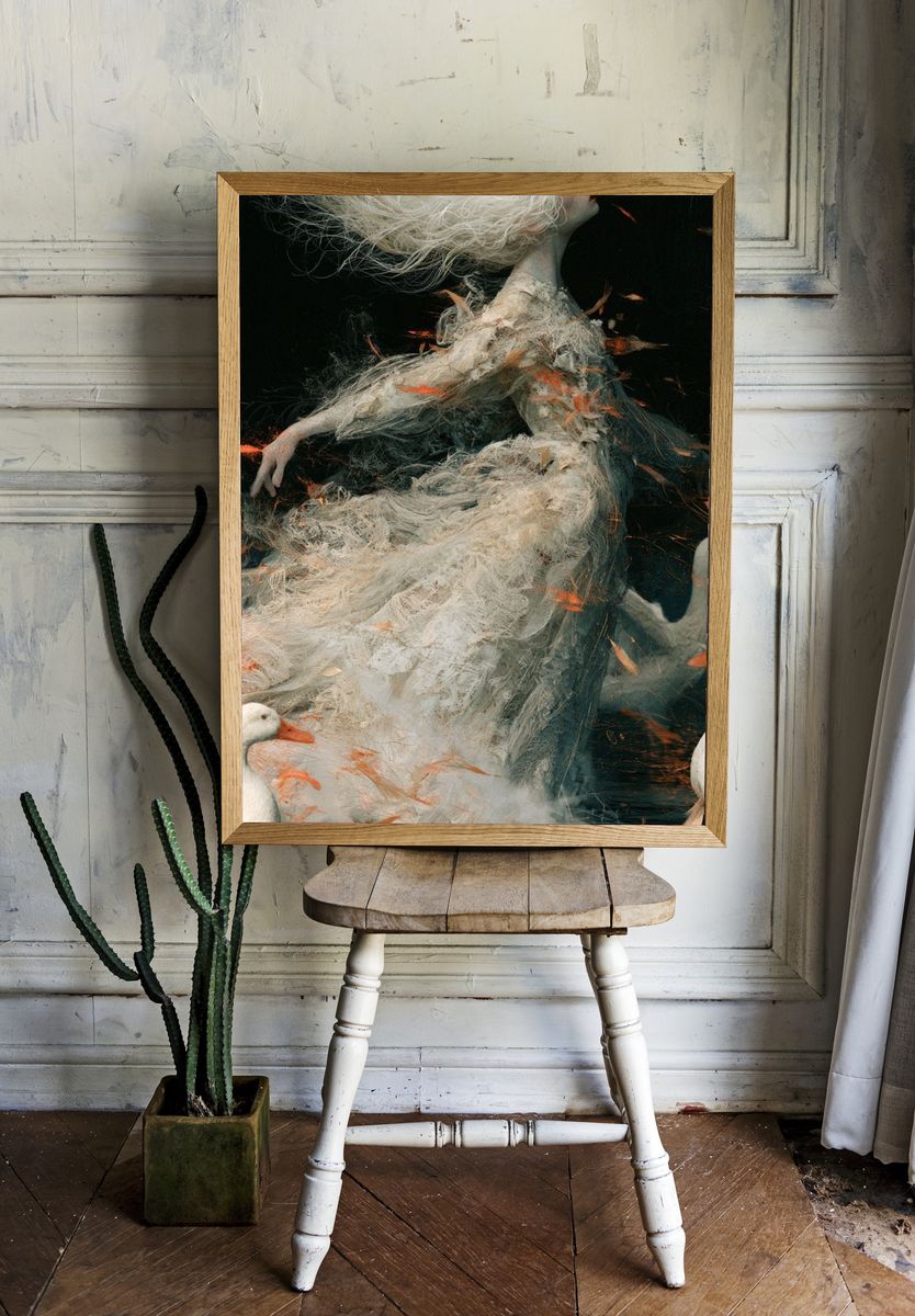 Dreamlike Swan Dance Illustration Poster. room preview