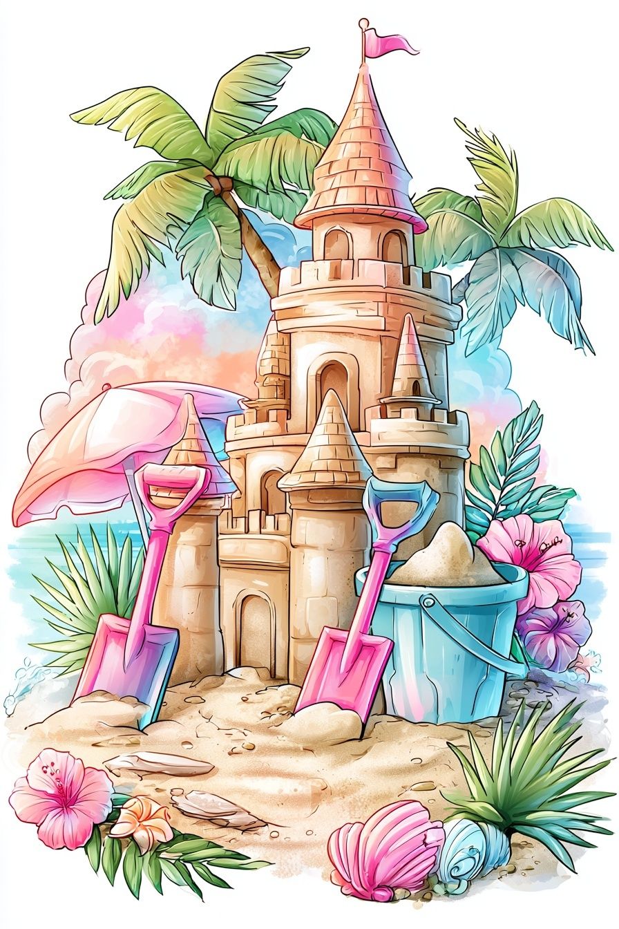 Beach Sandcastle Illustration Poster. poster — illustration art