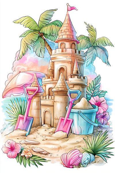 Beach Sandcastle Illustration Poster.