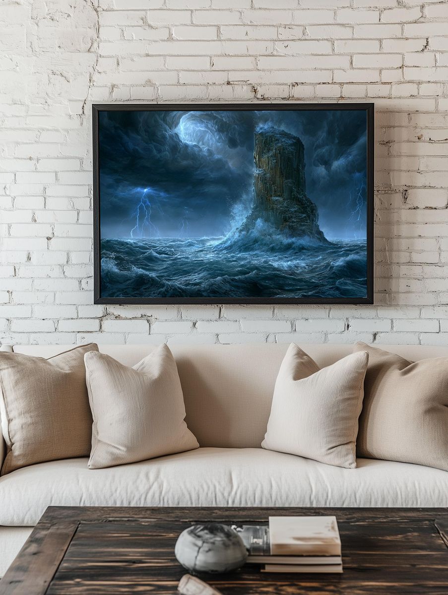 Stormy Sea Rockscape Print. — room view 1