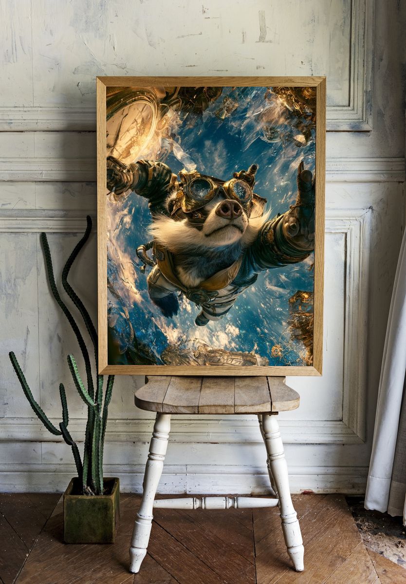 Steampunk Space Dog Illustration Poster. room preview