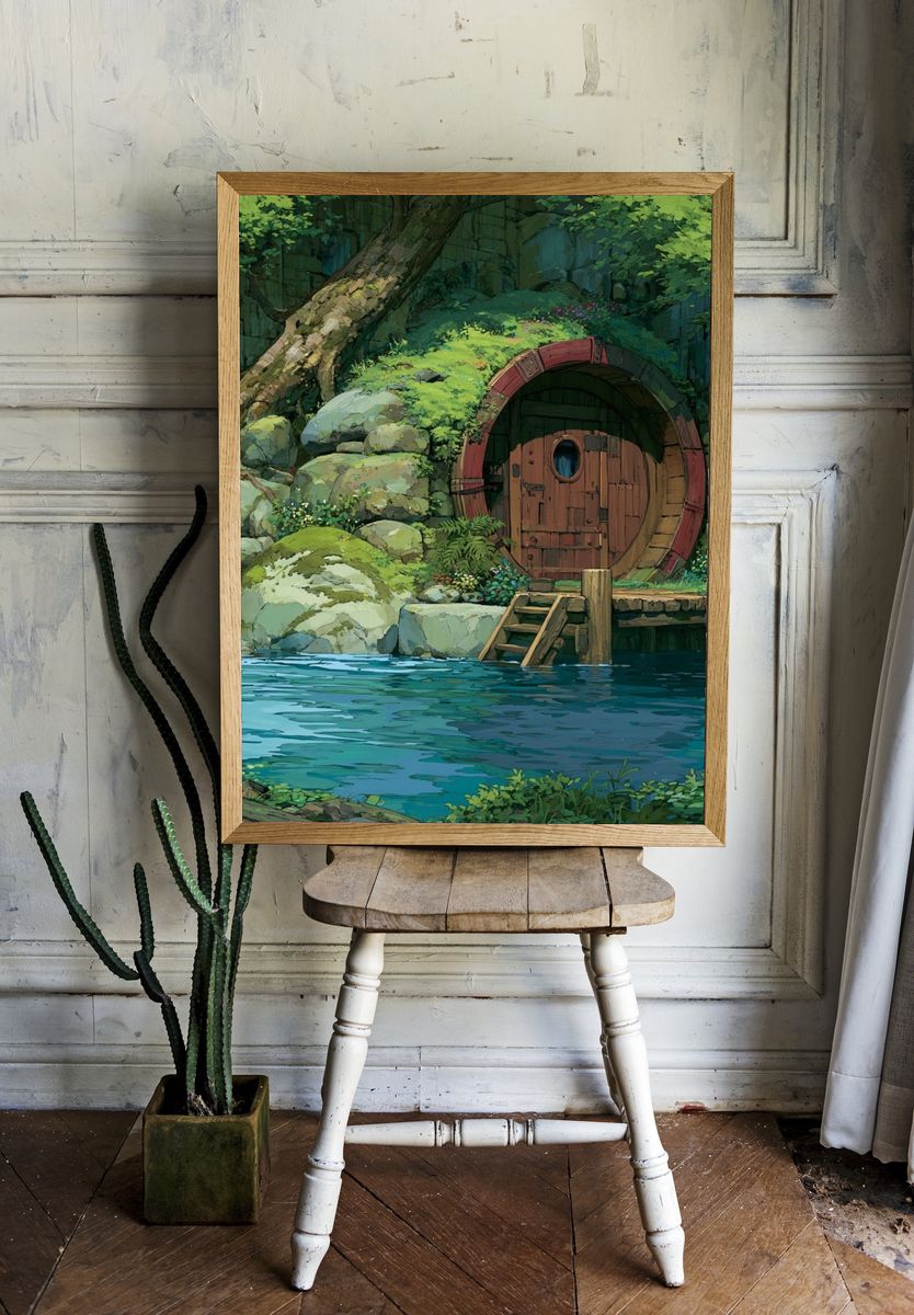 Forest Hobbit House Illustration Print. room preview